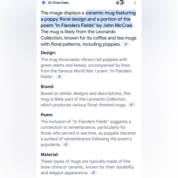 Rectangular Vase/Mug. Poppies & “Flanders Field” by J. McCrae on the side. 5.75” - Picture 2 of 14